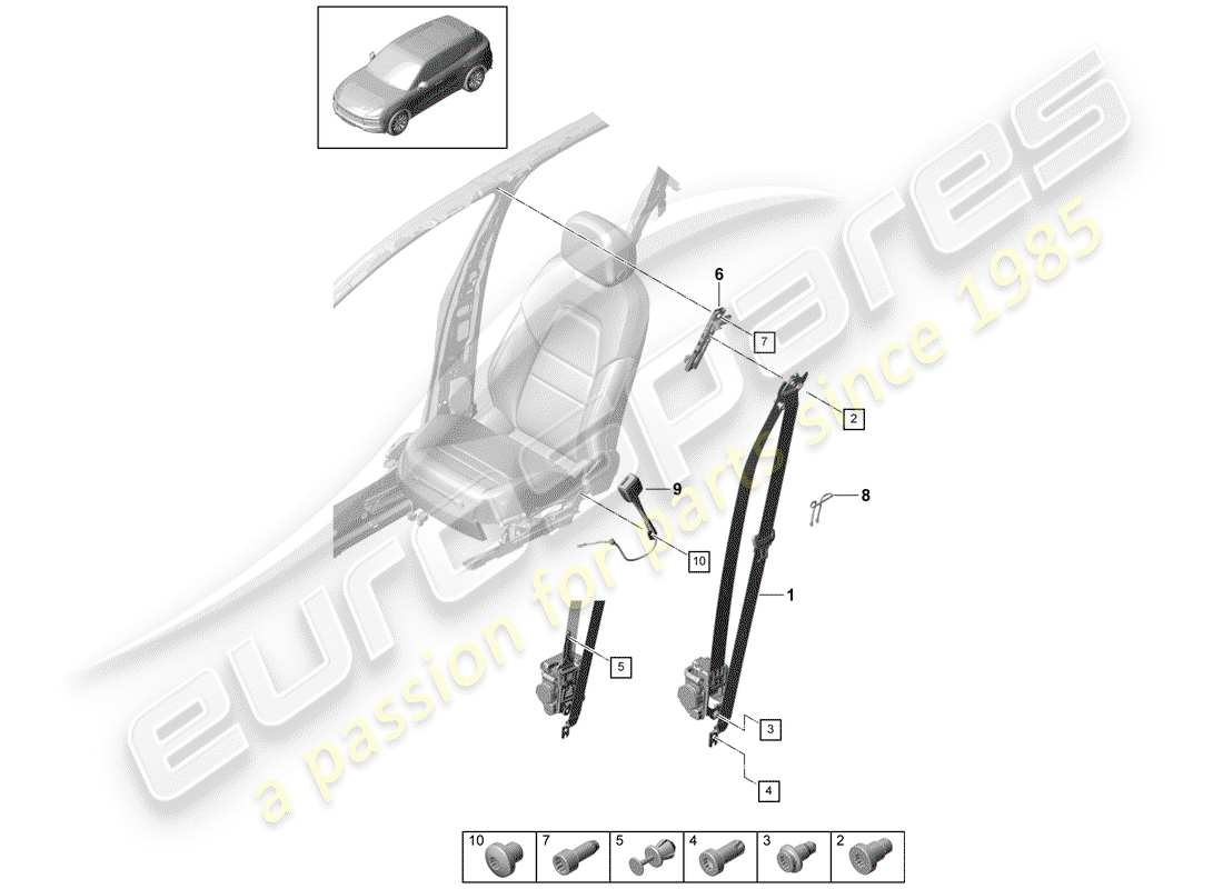 porsche 2018 (cayenne e3 9ya/9yb) ceinture de sécurité à trois points schéma des pièces