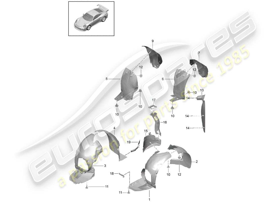 porsche 991 turbo (2020) protecteur de timonerie schéma des pièces