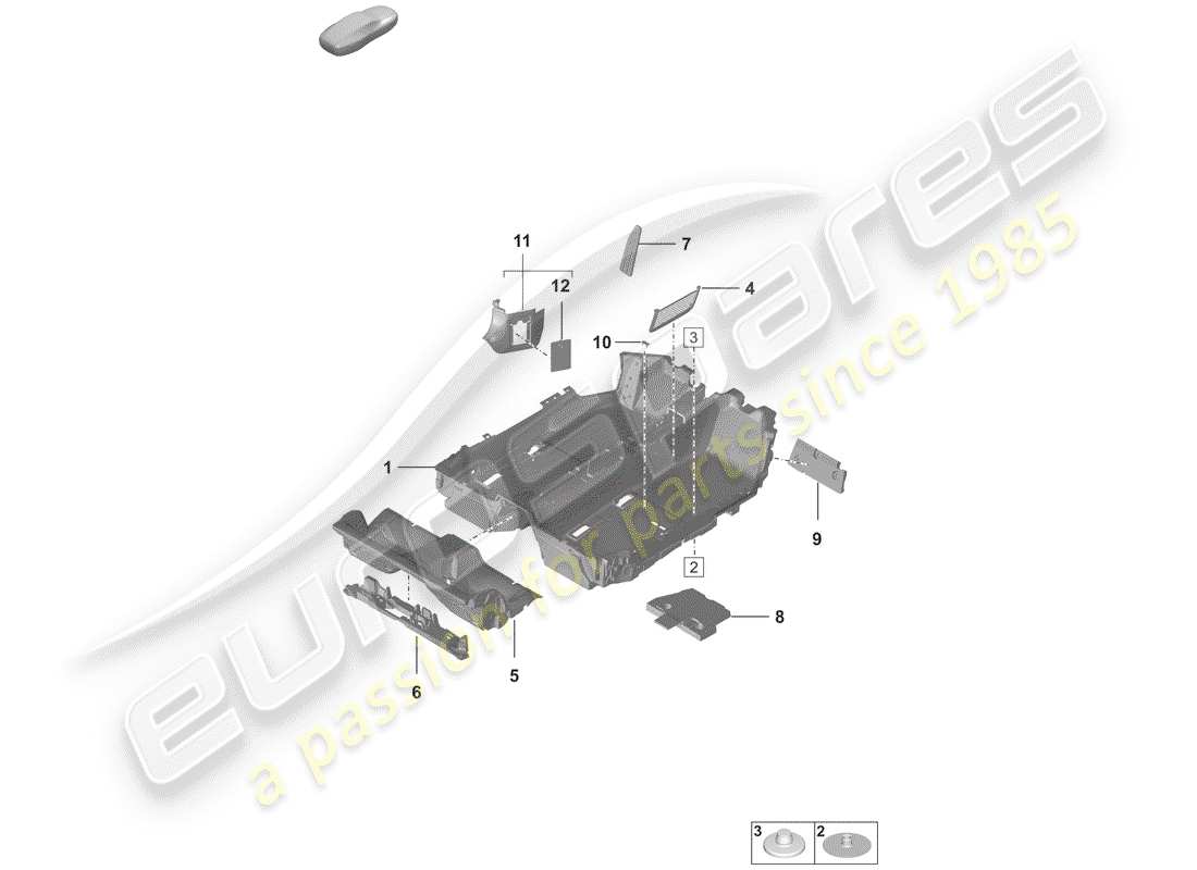 porsche 2019 (992-1) revêtement de sol (tapis) schéma des pièces