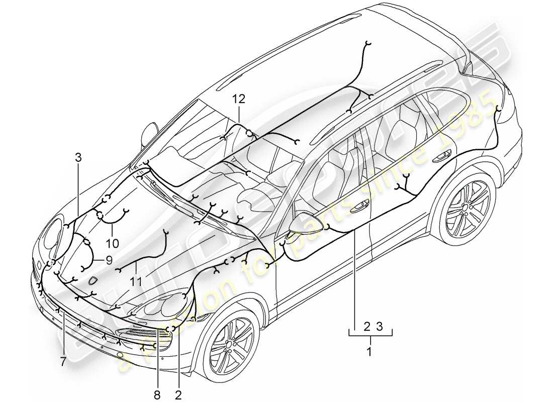 porsche 2018 (cayenne e2 92a) faisceaux de câbles schéma des pièces