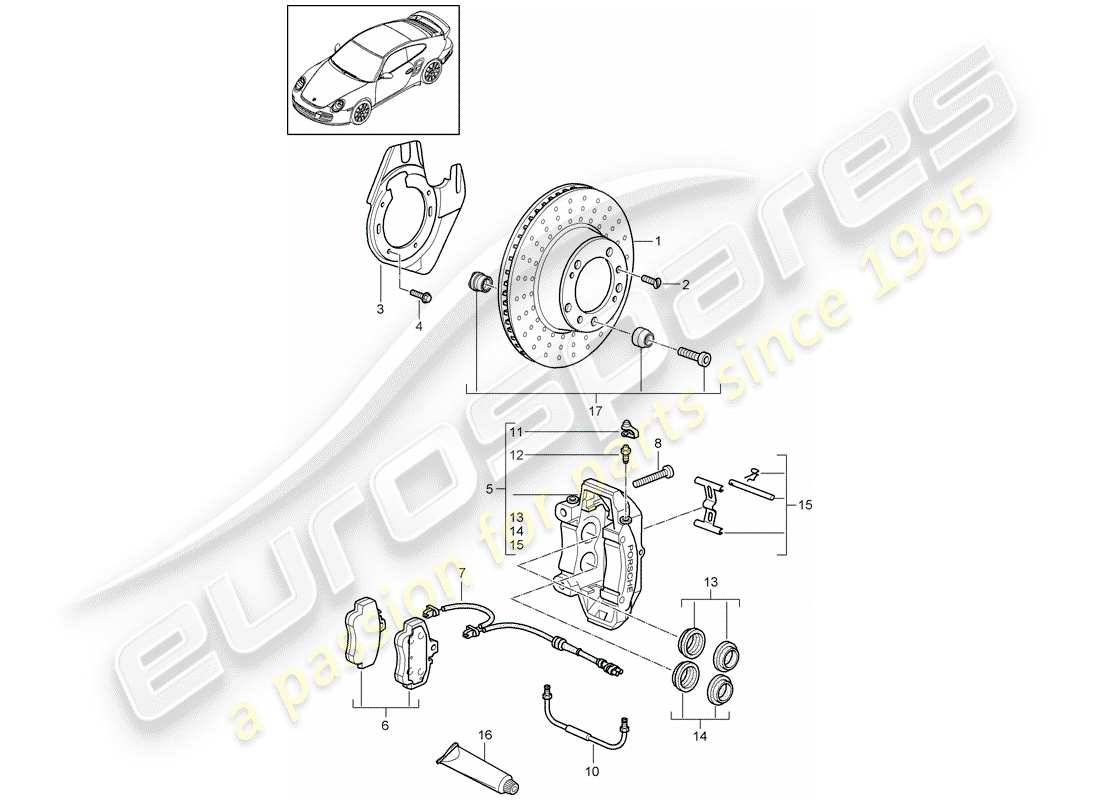 porsche 2011 (997-2 turbo / gt2 rs) freins à disque schéma des pièces