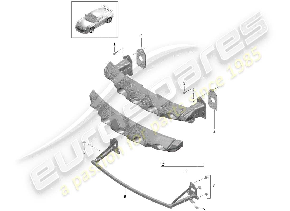 porsche 2016 (991-1 r/gt3/rs) support de pare-chocs schéma des pièces