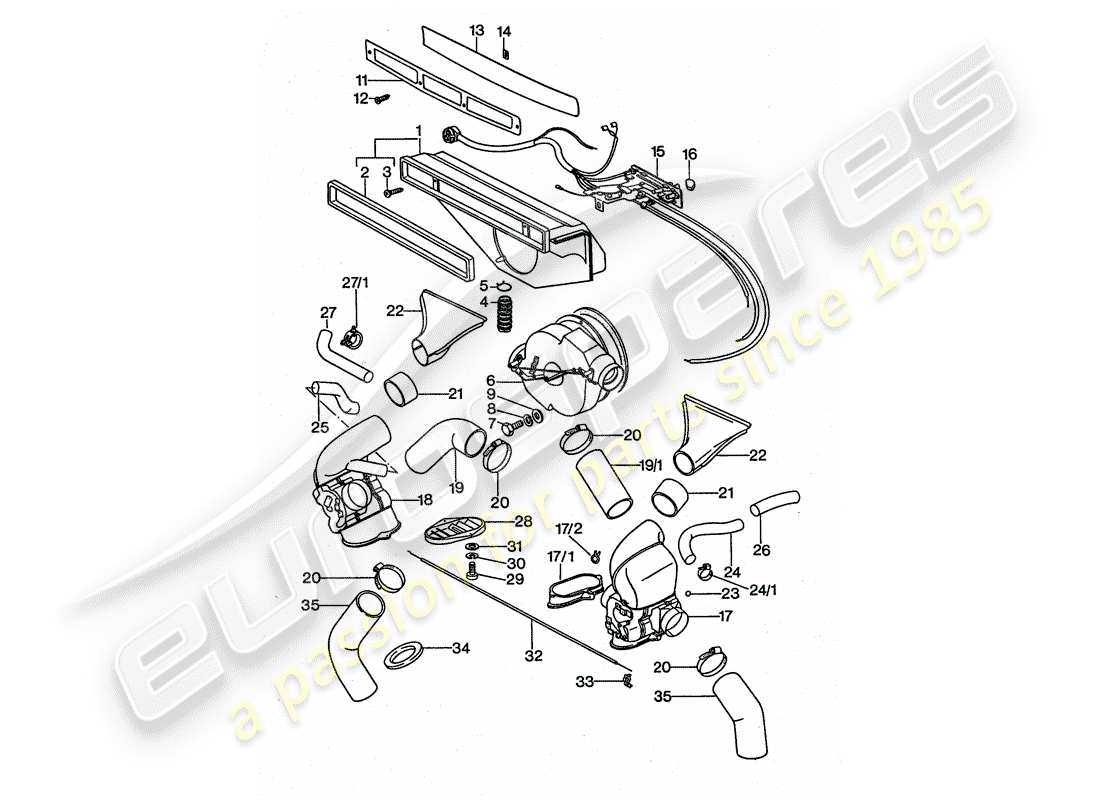 porsche 1975 (911 turbo) ventilation - système de chauffage 1 - d >> - mj 1976 schéma des pièces