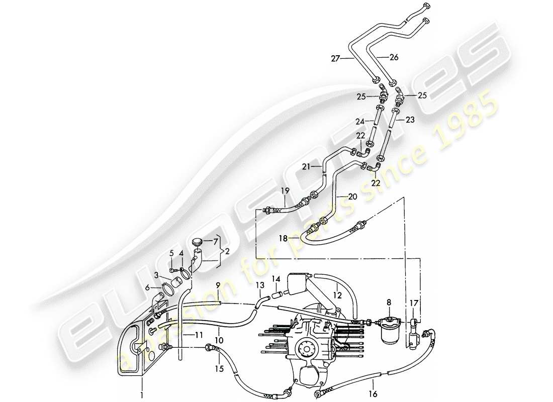 porsche 1954 (356/356a) récipient d'huile - filtre à huile schéma des pièces