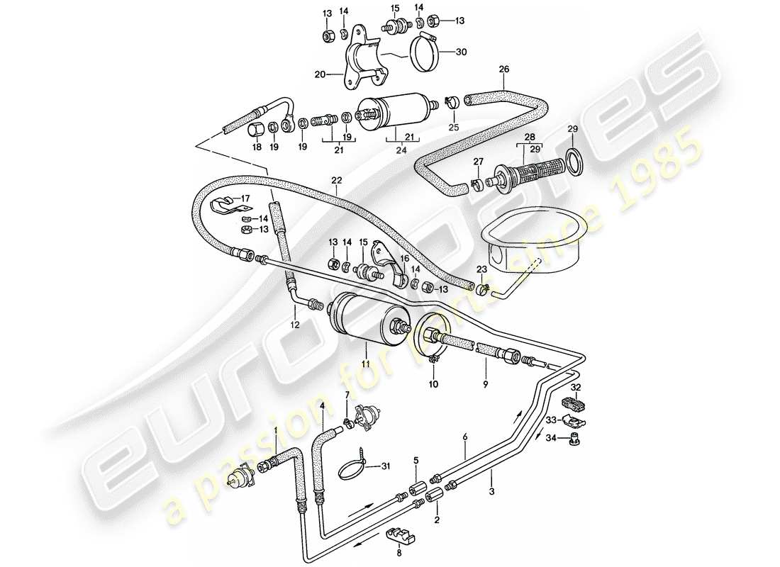 porsche 1987 (924s) système de carburant schéma des pièces