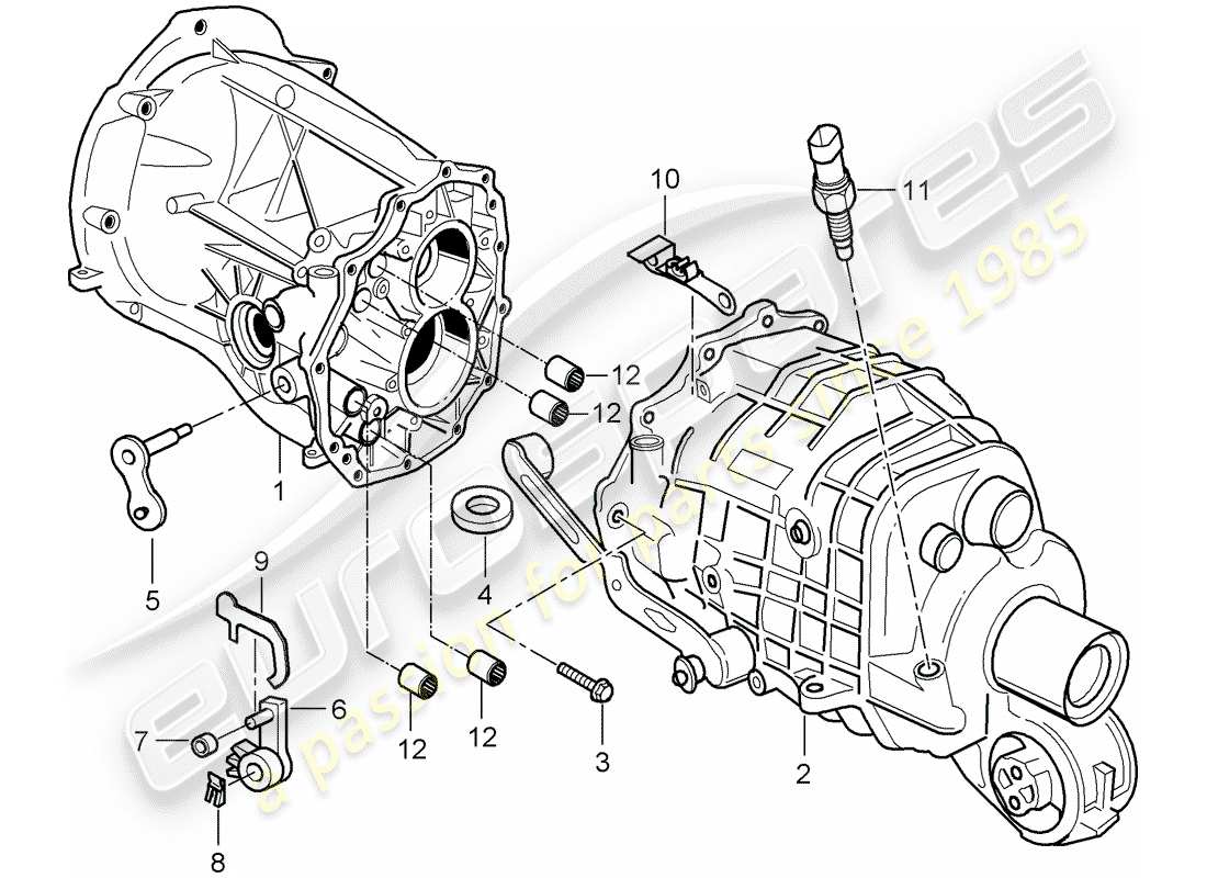 porsche 2004 (996) carter de transmission - couvercle de transmission schéma des pièces