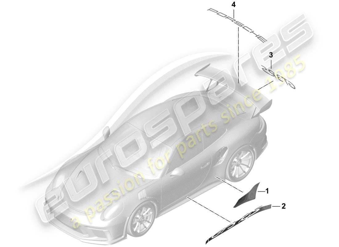 porsche 2014 (991-1 r/gt3/rs) feuille de garniture schéma des pièces