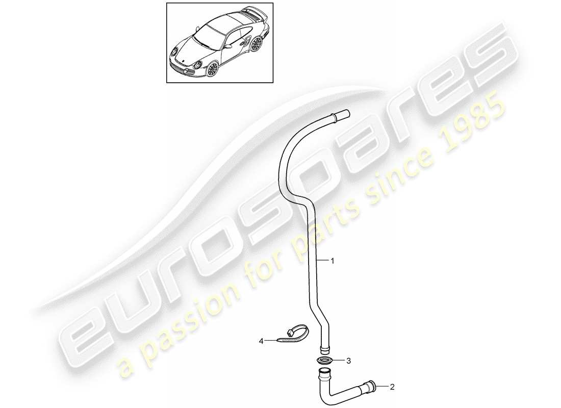 porsche 2012 (997-2 turbo / gt2 rs) tuyau d'évacuation d'eau schéma des pièces