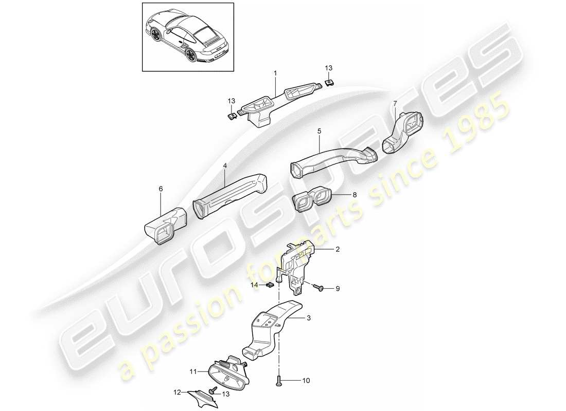 porsche 2012 (997-2 turbo / gt2 rs) distributeur d'air schéma des pièces