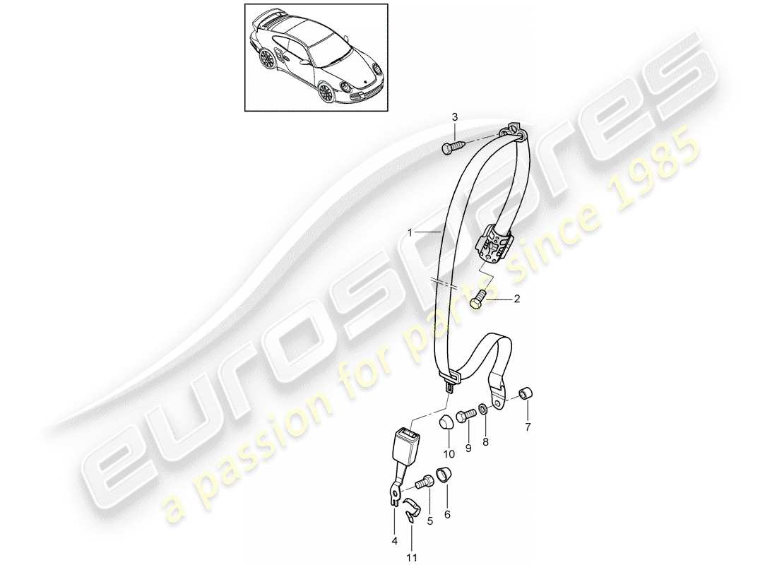 porsche 2013 (997-2 turbo / gt2 rs) ceinture de sécurité schéma des pièces