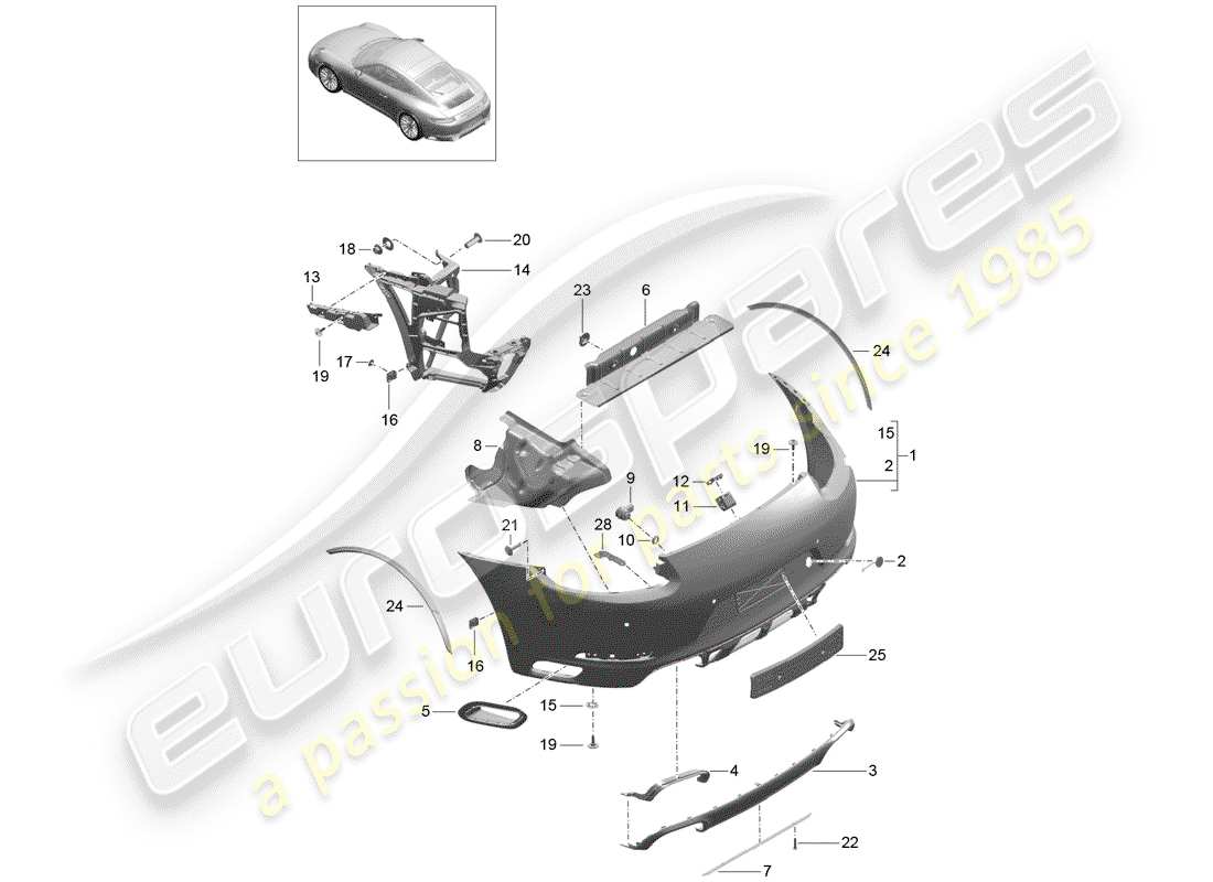 porsche 2020 (991-2) schéma des pièces du pare-choc