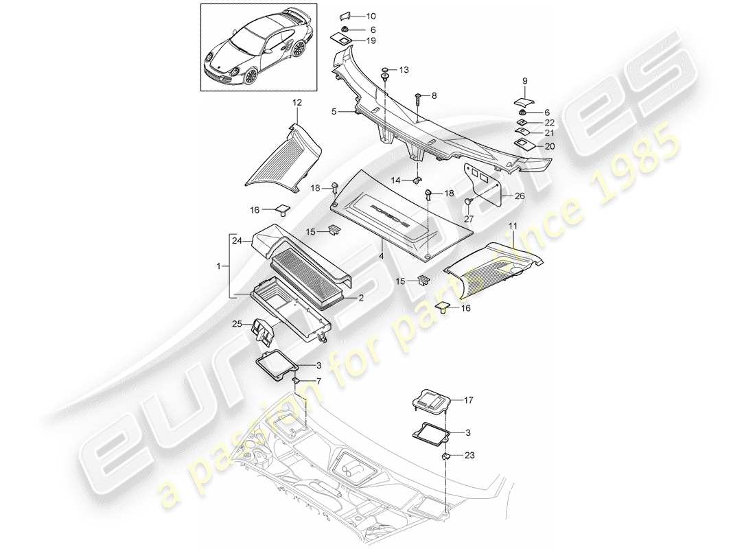 porsche 2011 (997-2 turbo / gt2 rs) filtre à particules schéma des pièces
