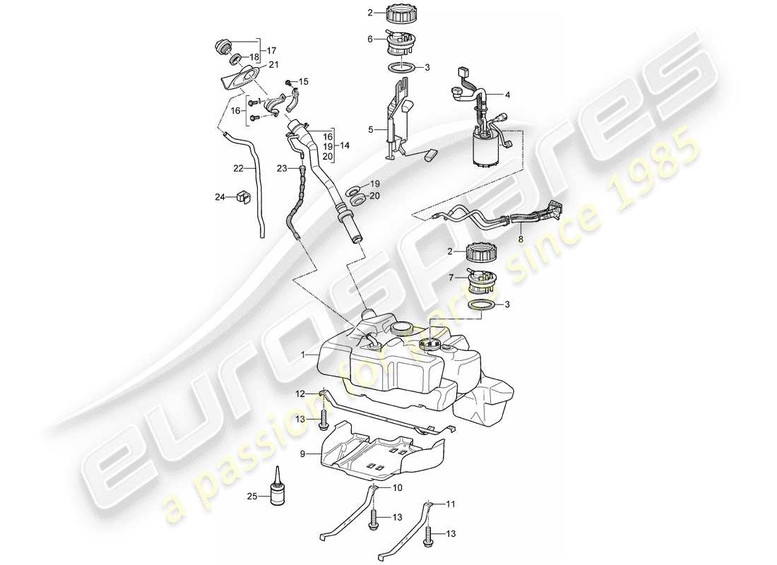 porsche 2007 (997-1 gt3) réservoir d'essence schéma des pièces