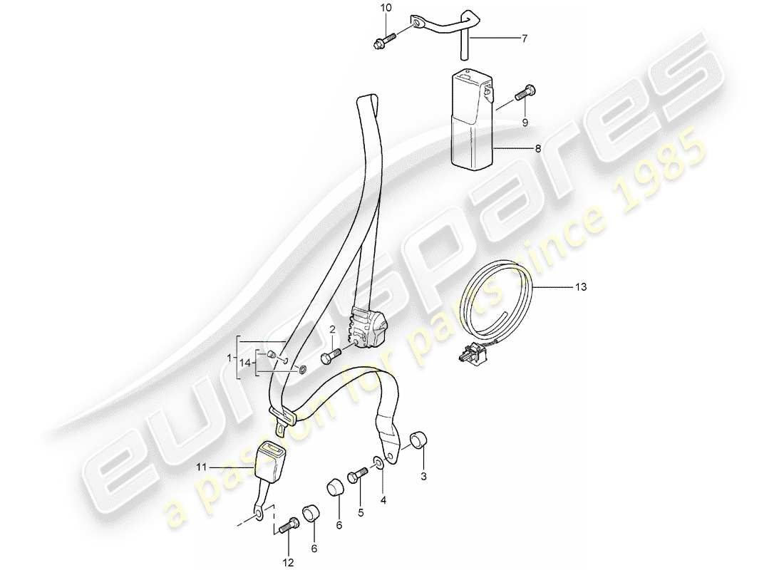 porsche 2005 (997-1) ceinture de sécurité schéma des pièces
