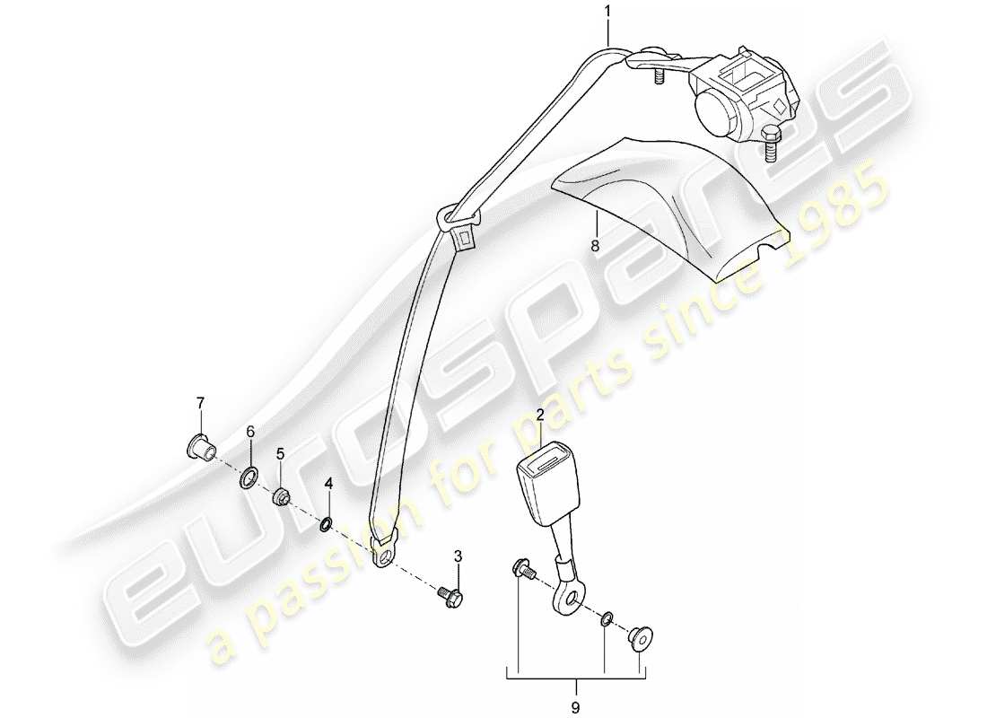 porsche 2004 (carrera gt) ceinture de sécurité - 3-point automat. ceinture de sécurité schéma des pièces