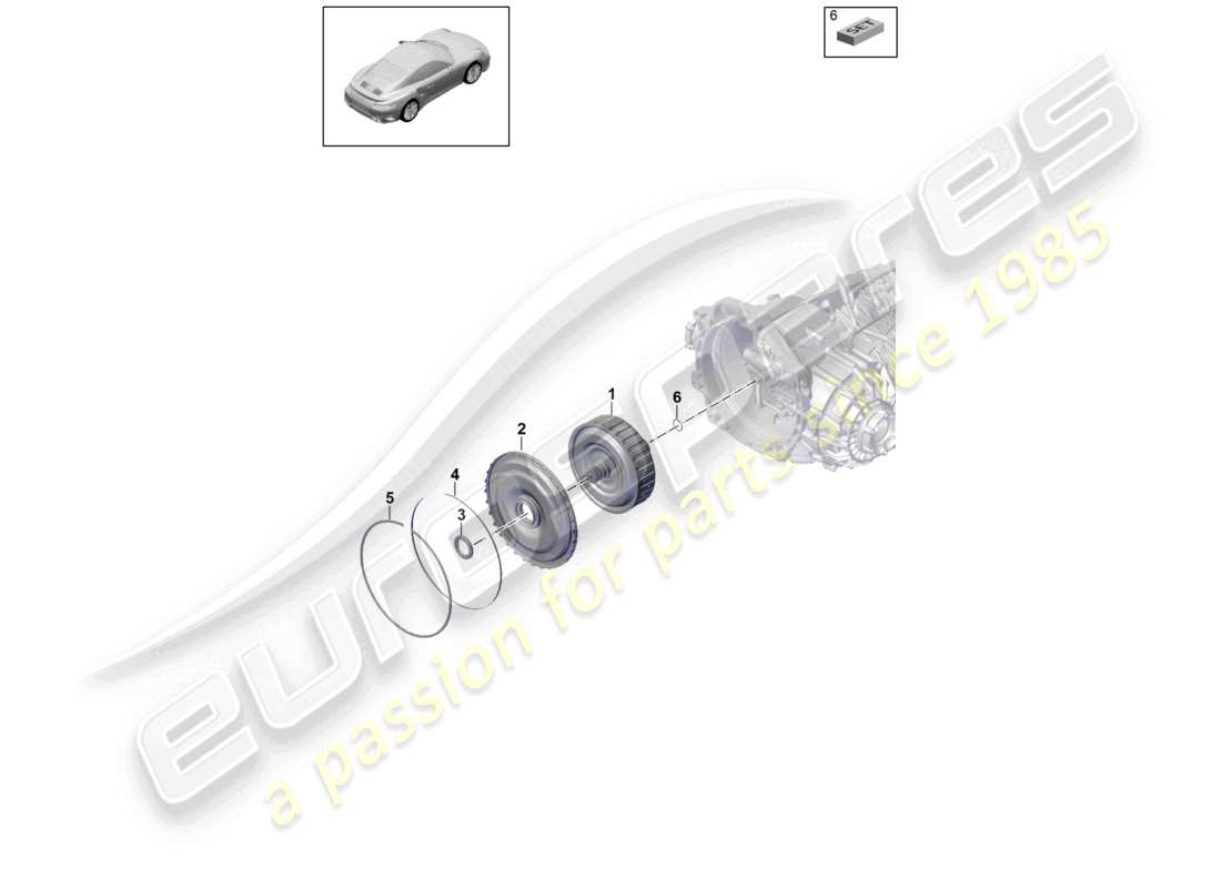 porsche 2019 (991-2 turbo) - pdk - embrayage de boîte de vitesses pour boîte de vitesses à double embrayage schéma des pièces