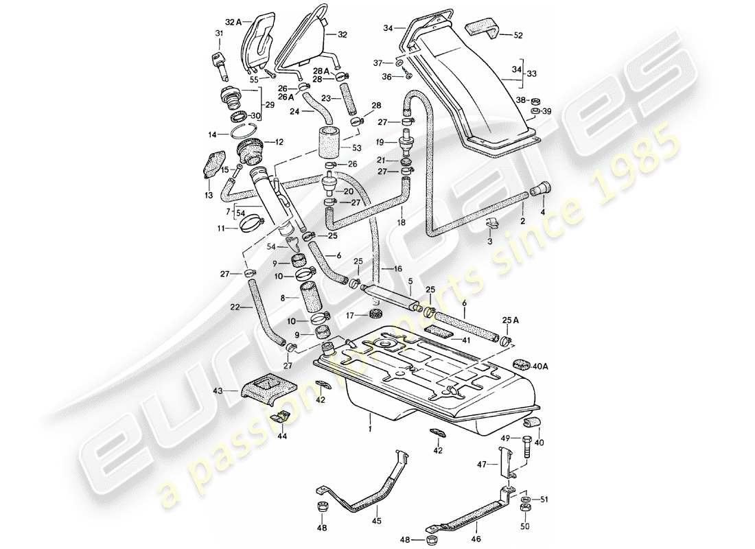 porsche 1983 (924) réservoir de carburant - f 92-cn402 198>> - f 93-cn100 306>> schéma des pièces
