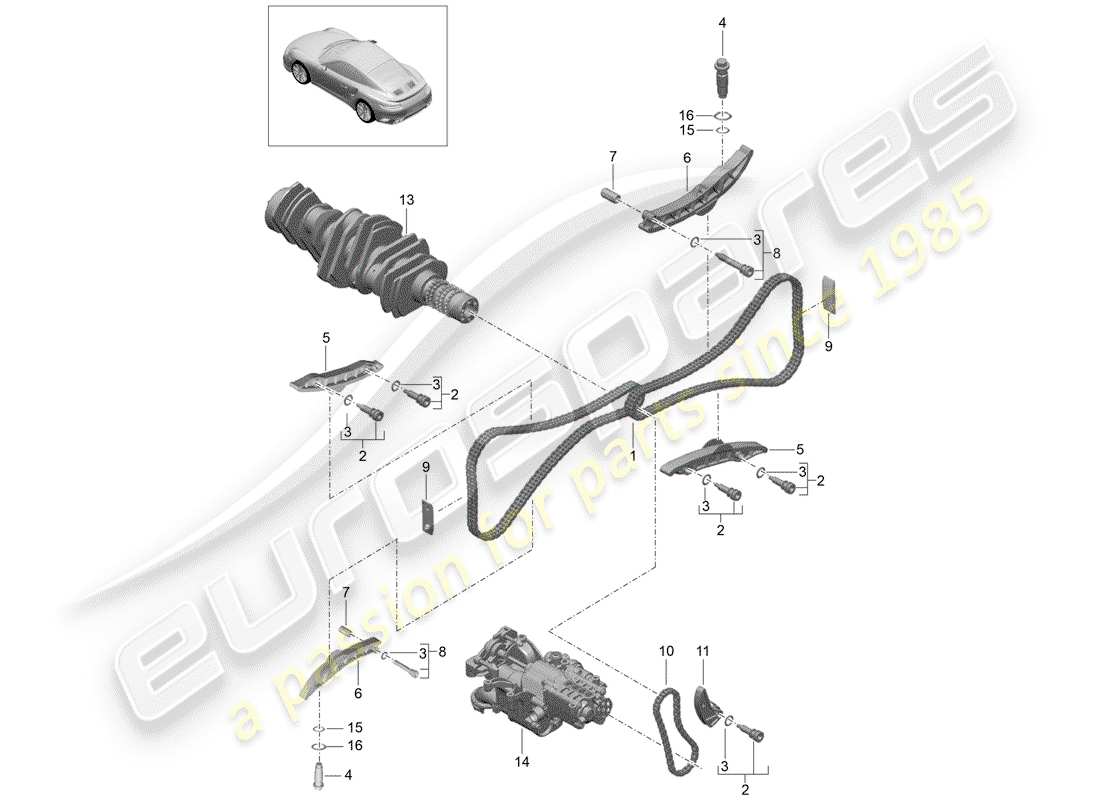 porsche 2020 (991-2 turbo) rail de guidage schéma des pièces