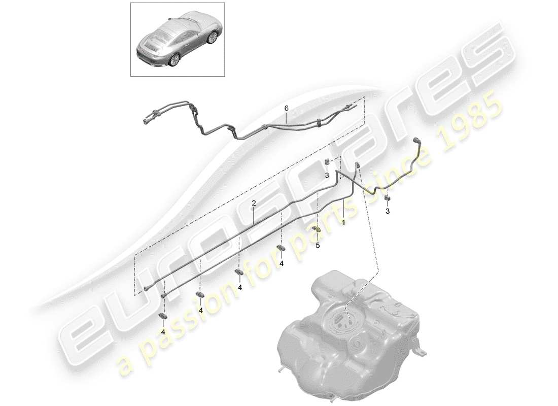 porsche 2020 (991-2) conduite de carburant schéma des pièces