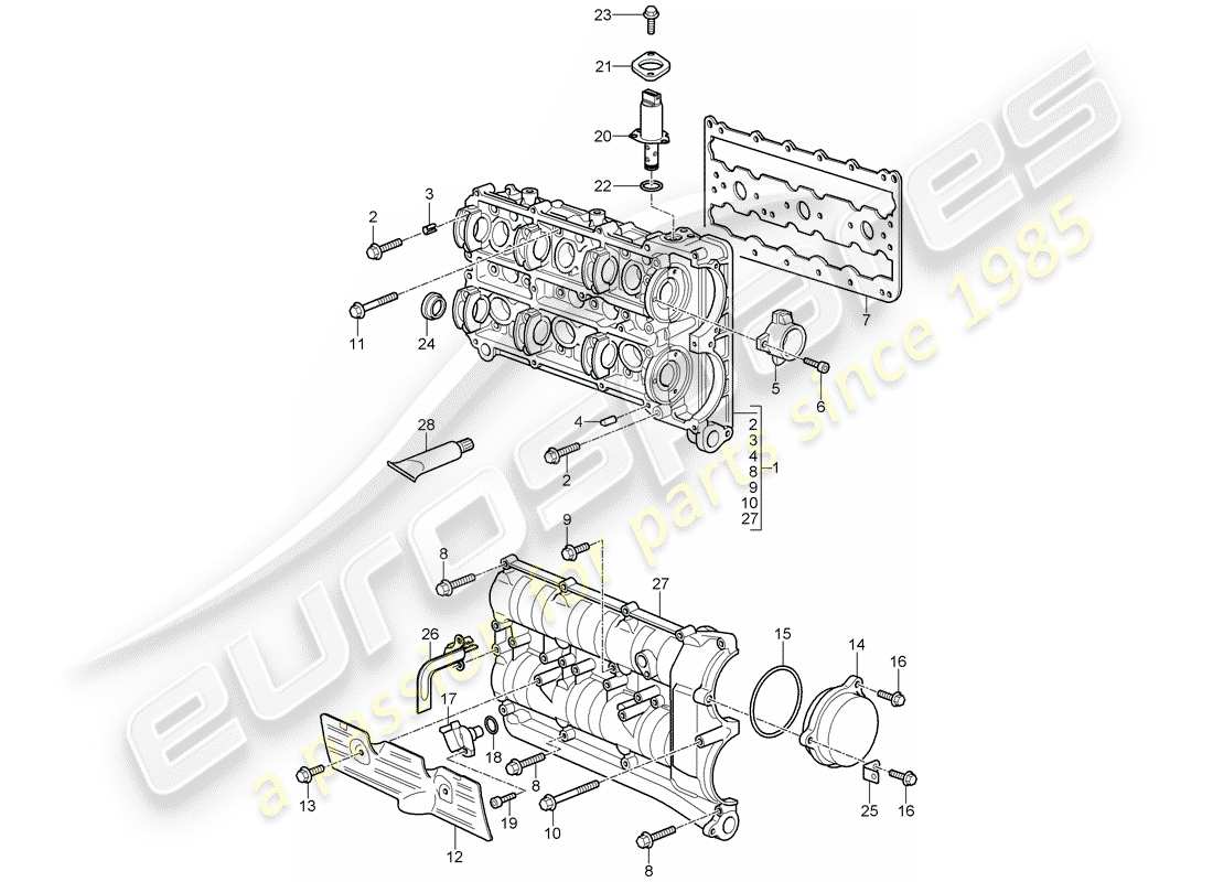 porsche 2011 (997-2 gt3) carter d'arbre à cames schéma des pièces