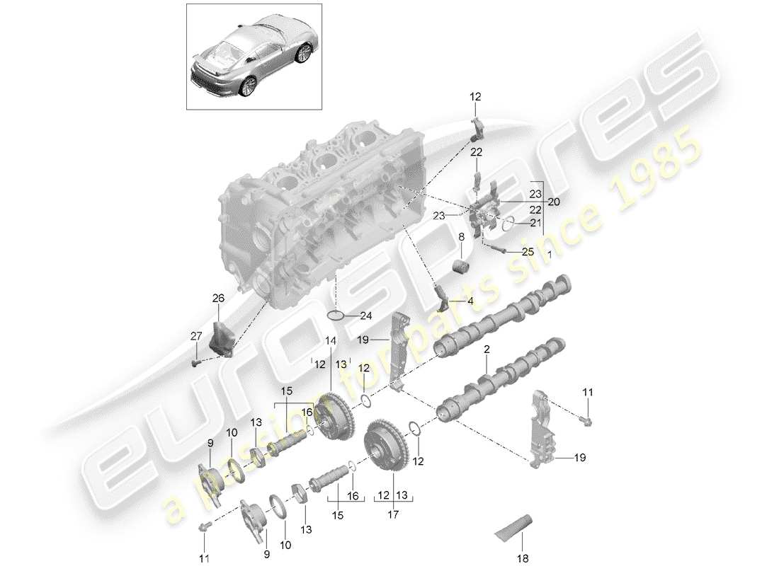 porsche 2020 (991-2 r/gt3/rs) arbre à cames schéma des pièces