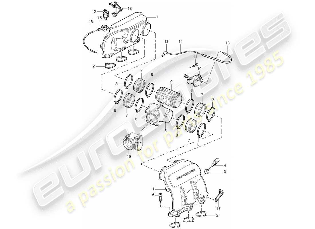 porsche 2007 (997-1) distributeur d'air d'admission schéma des pièces