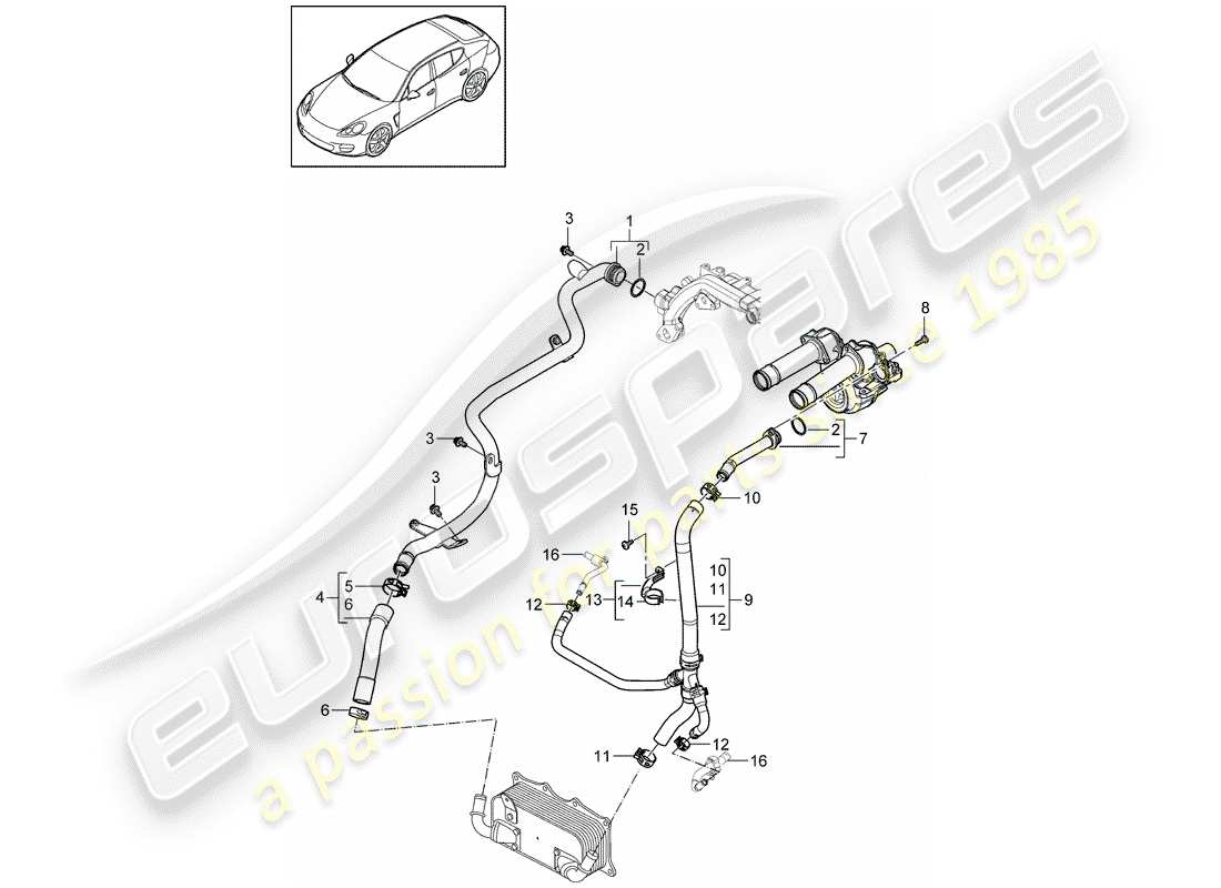 porsche 2012 (panamera 970) refroidissement par eau 2 schéma des pièces
