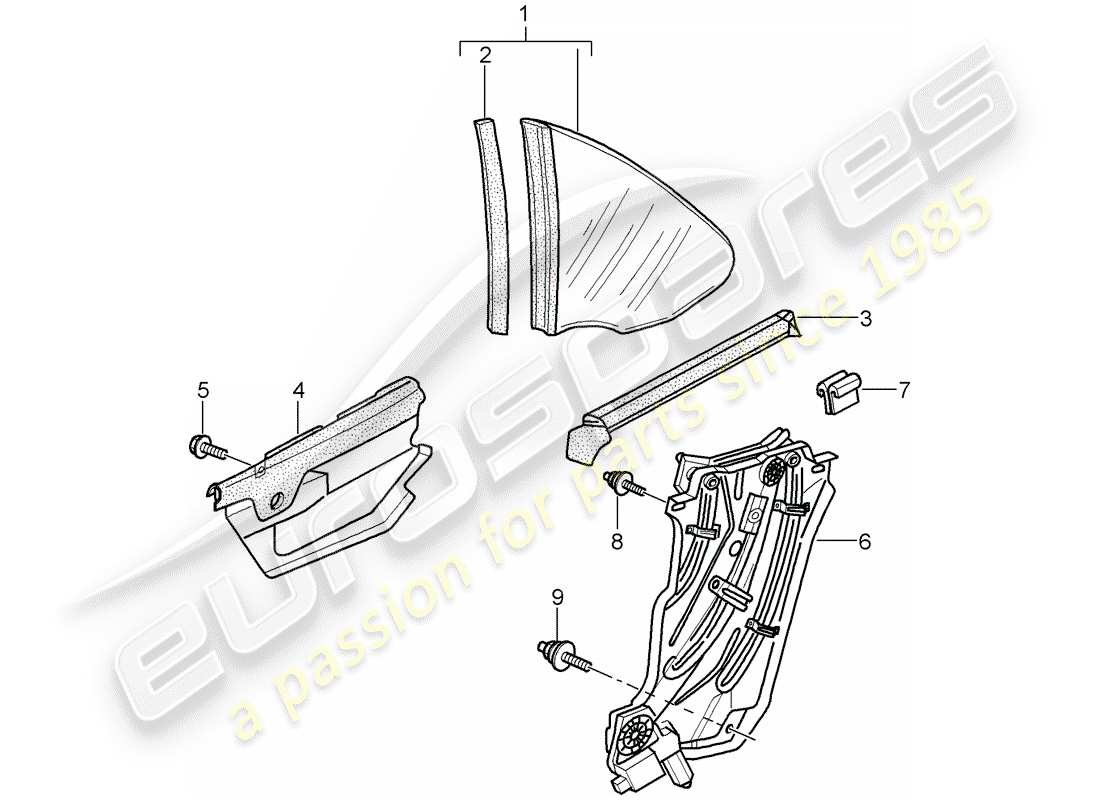 porsche 2007 (997-1) fenêtre latérale schéma des pièces