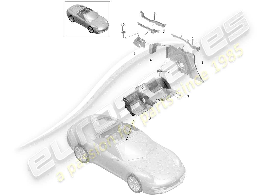 porsche 2013 (991-1) panneau de garniture latéral schéma des pièces
