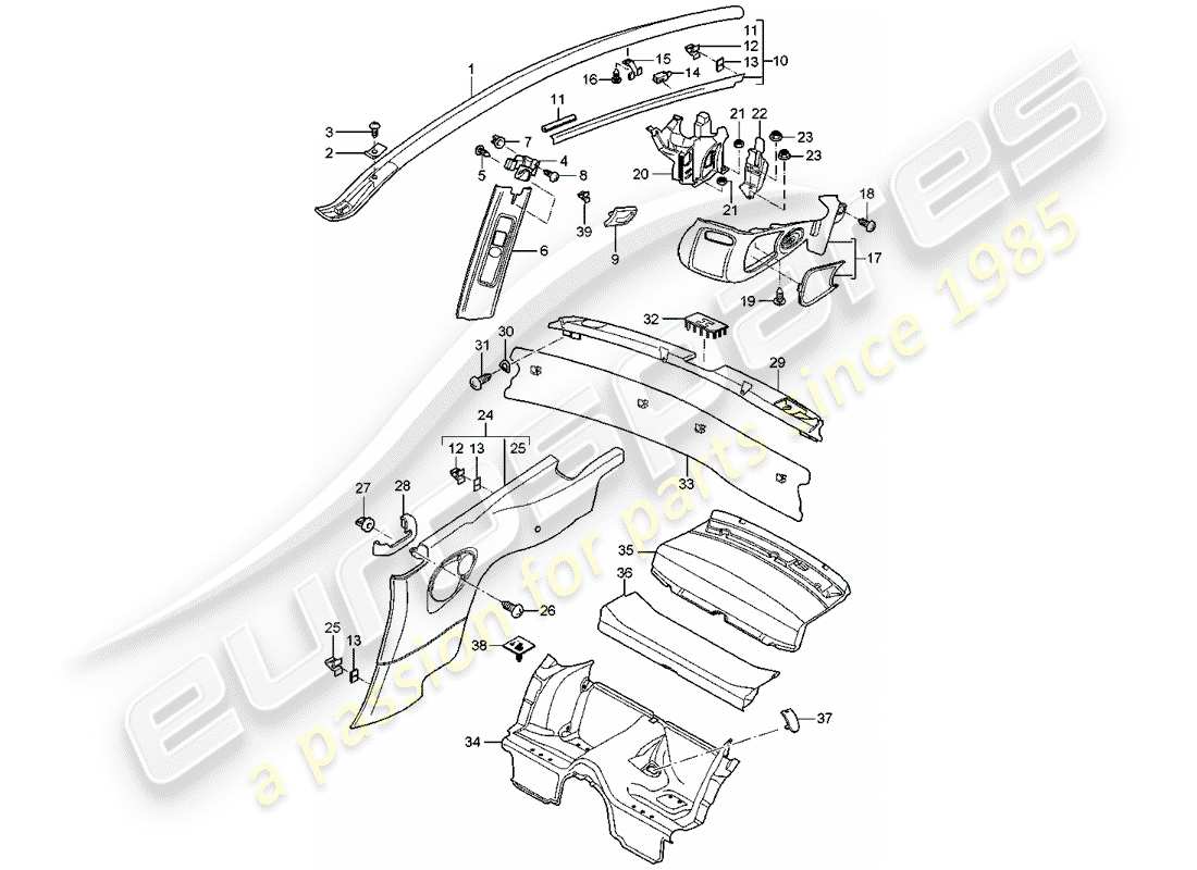 porsche 2007 (997-1) garnitures schéma des pièces