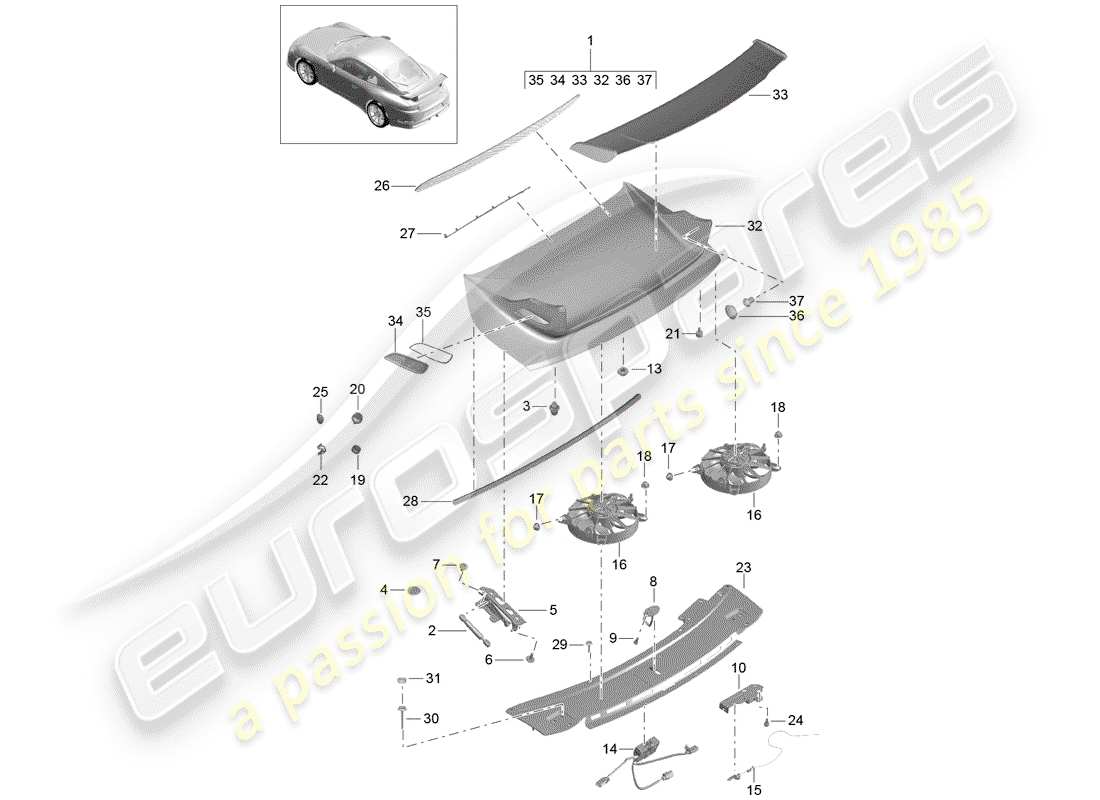 porsche 2019 (991-2 r/gt3/rs) aileron arrière schéma des pièces