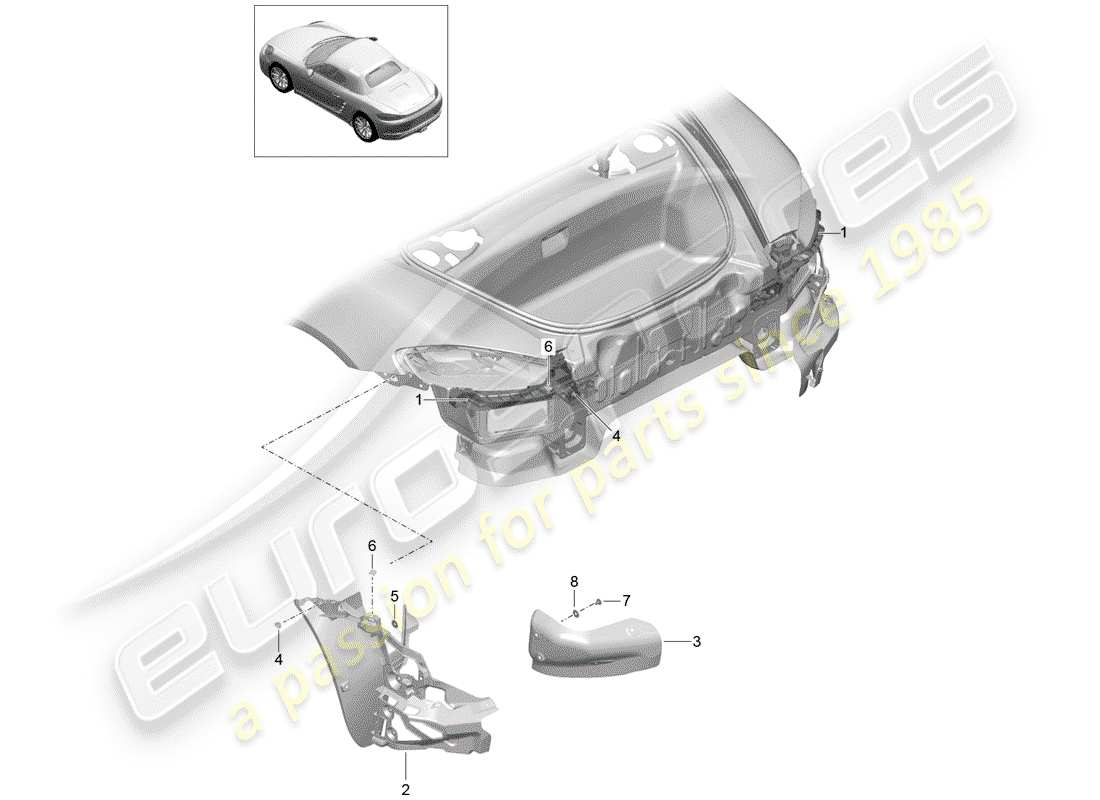porsche 2020 (718 boxster) fixations diagramme des pièces
