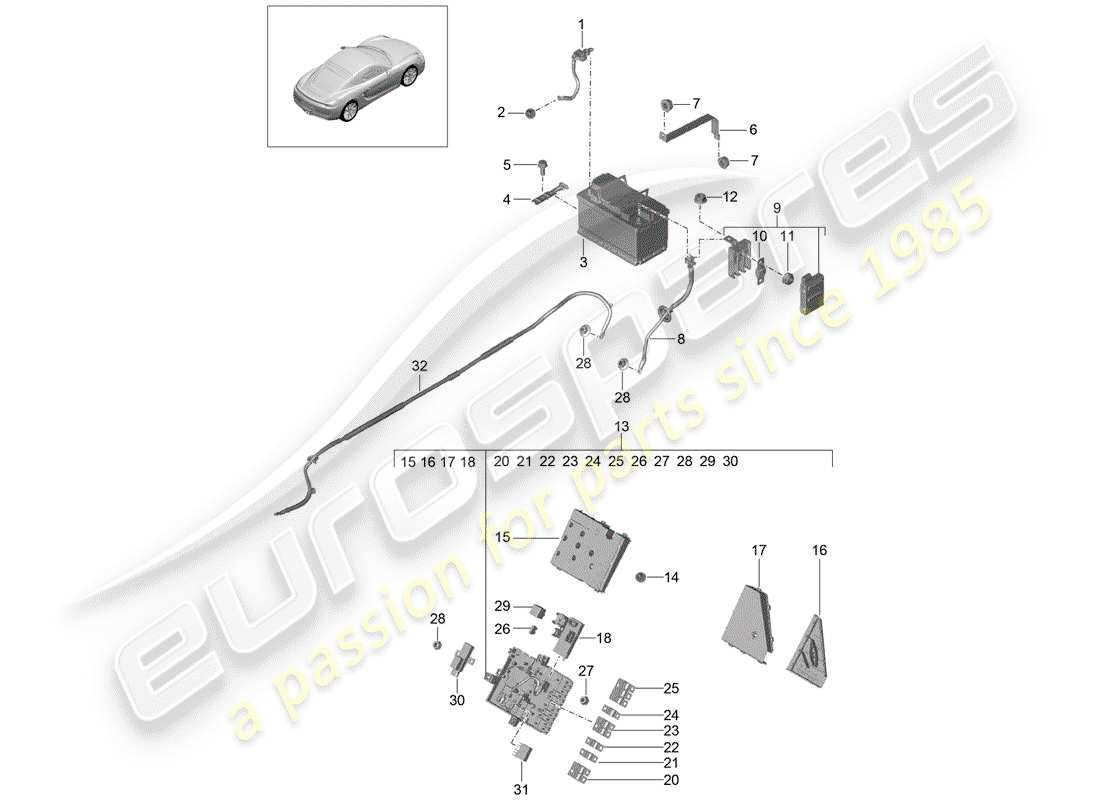 porsche 2016 (981 cayman) diagramme des pièces de la batterie