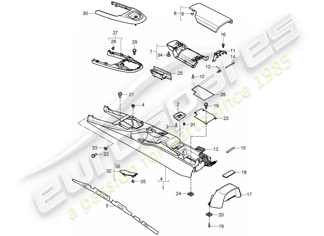 porsche 2011 (997-2) console centrale schéma des pièces