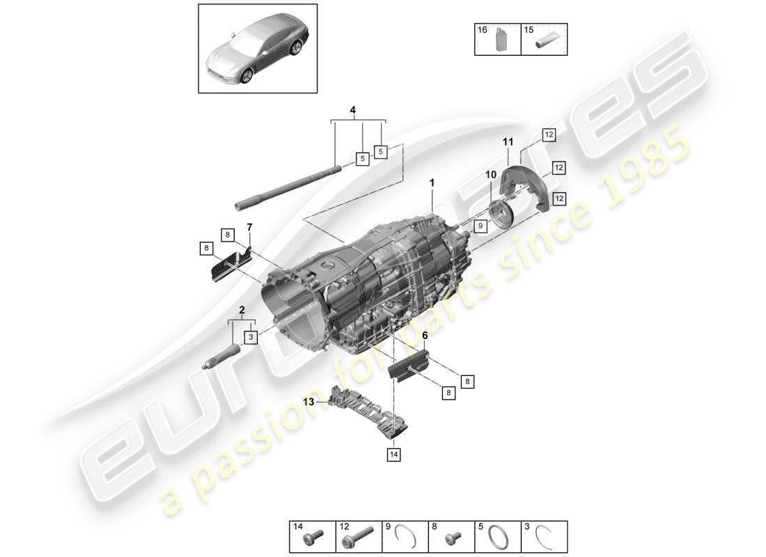 porsche 2017 (panamera 971-1) 8-speed boîte de vitesses à double embrayage schéma des pièces