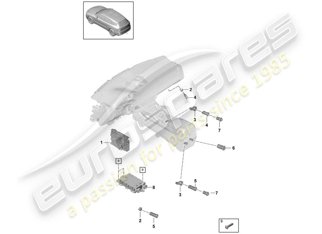 porsche 2020 (cayenne e3 9ya/9yb) diagramme de pièce du transformateur de tension