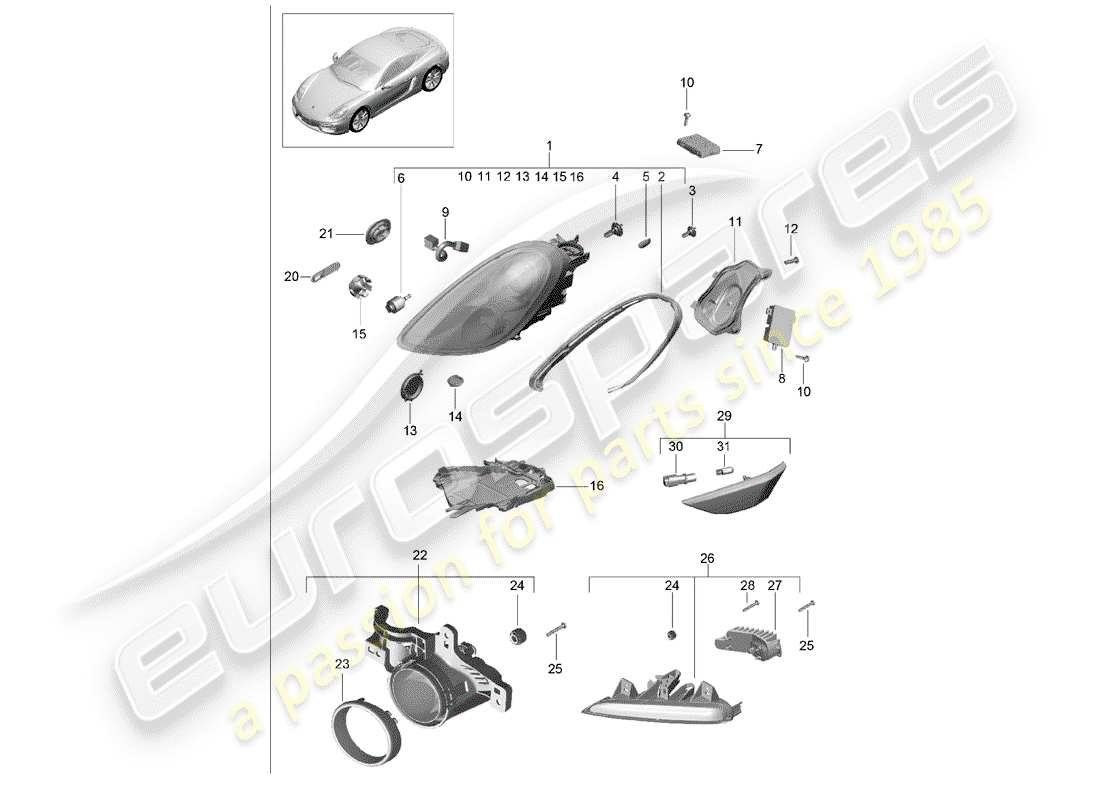 porsche 2016 (981 cayman) schéma des pièces des phares
