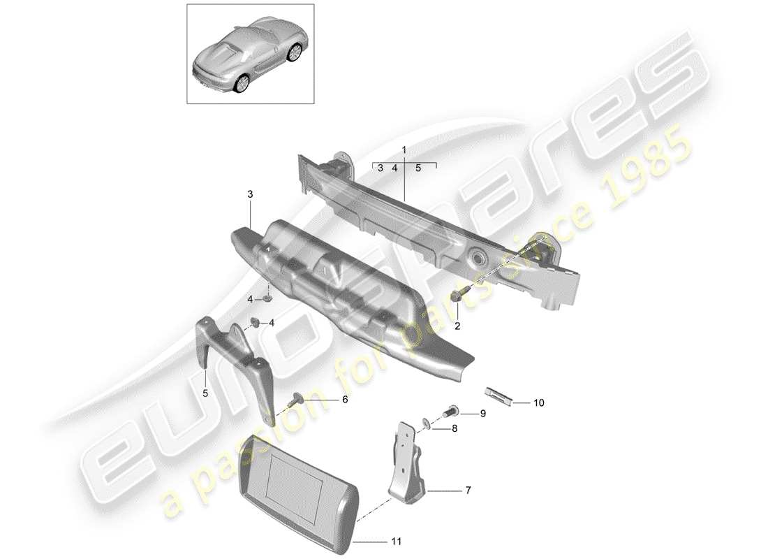 porsche 2016 (981 boxster spyder) support de pare-chocs schéma des pièces