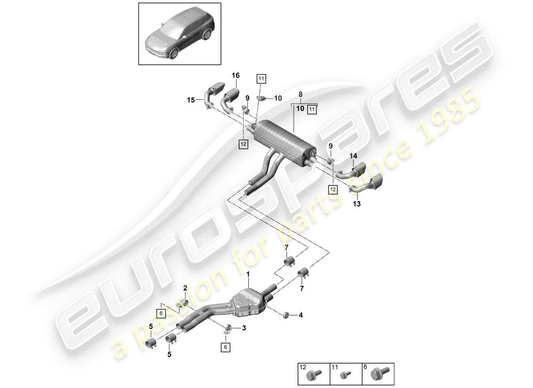 porsche 2019 (cayenne e3 9ya/9yb) système d'échappement schéma des pièces