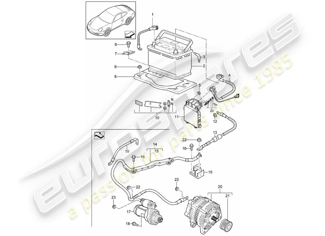 porsche 2012 (997-2) batterie schéma des pièces