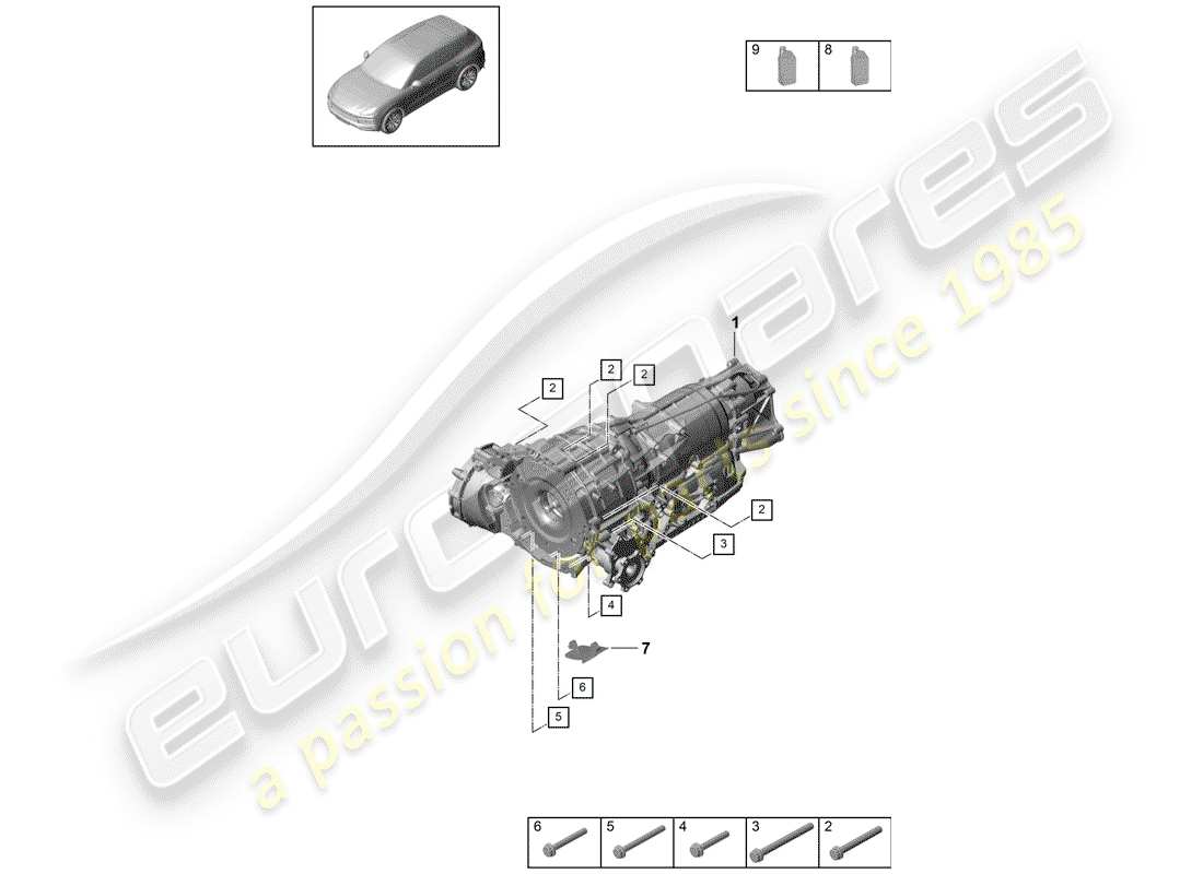 porsche 2020 (cayenne e3 9ya/9yb) 8-speed boîte de vitesses automatique schéma des pièces
