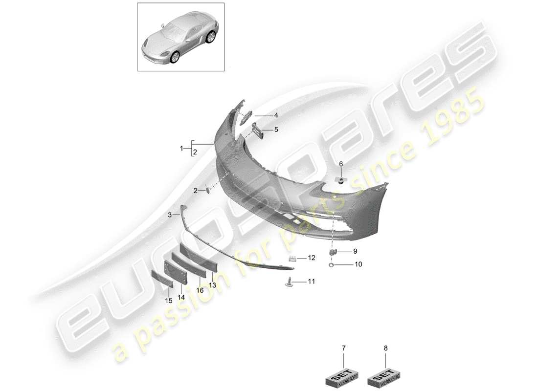 porsche 718 cayman (2020) schéma des pièces du pare-choc