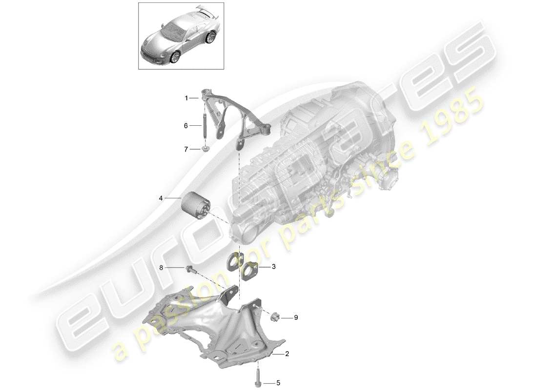 porsche 2019 (991-2 r/gt3/rs) sous-cadre schéma des pièces