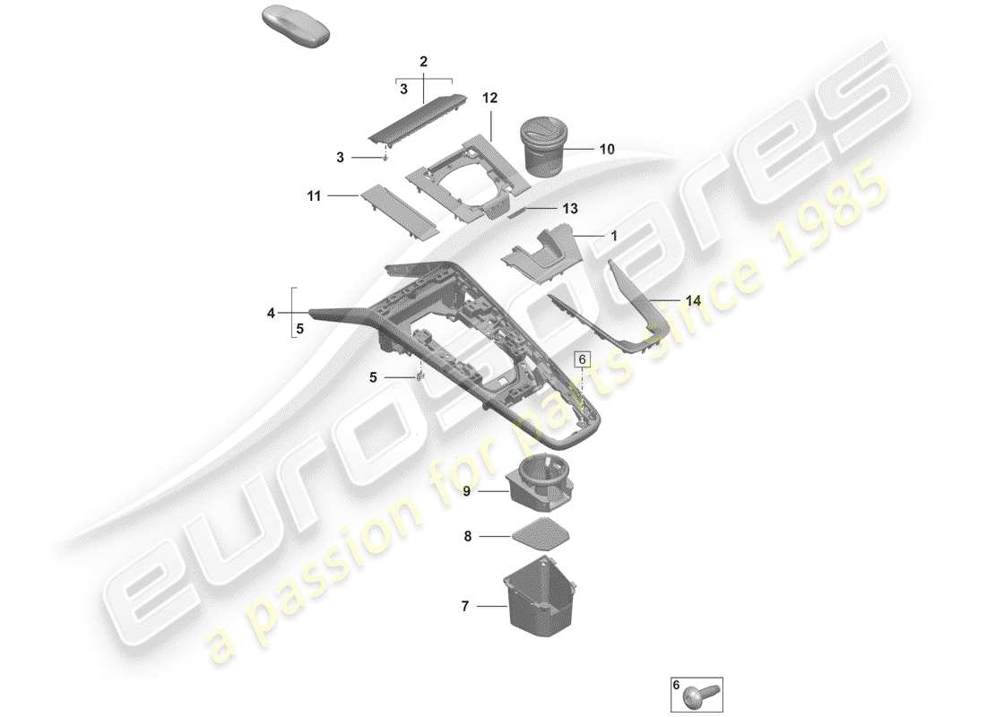 porsche 2019 (992-1) console centrale schéma des pièces