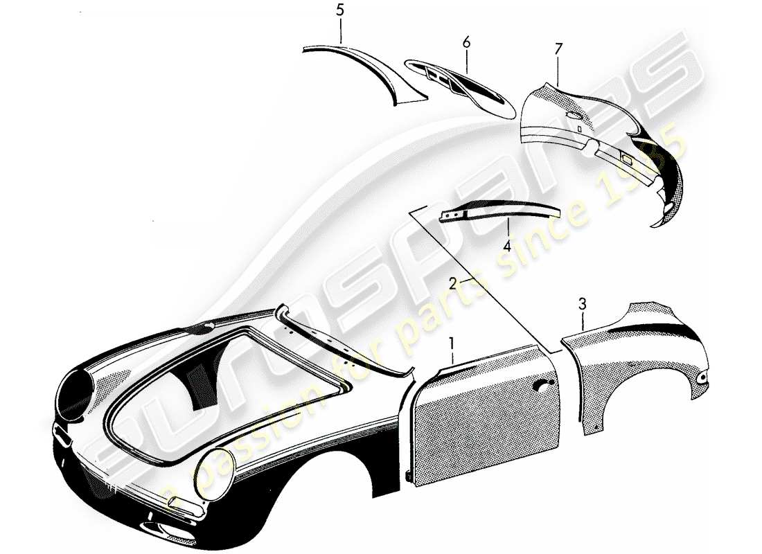 porsche 1961 (356b/356c) panneaux extérieurs - aile schéma des pièces