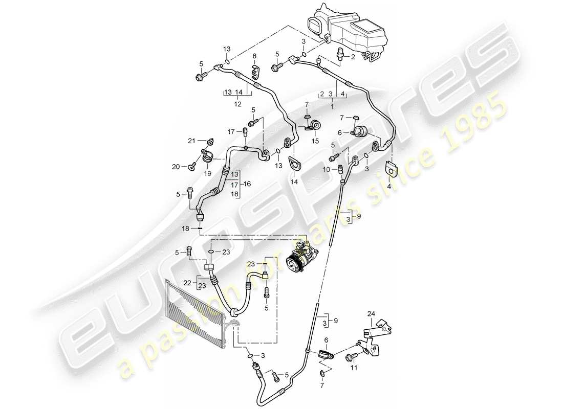 porsche 2010 (cayenne e1 9pa) circuit réfrigérant schéma des pièces