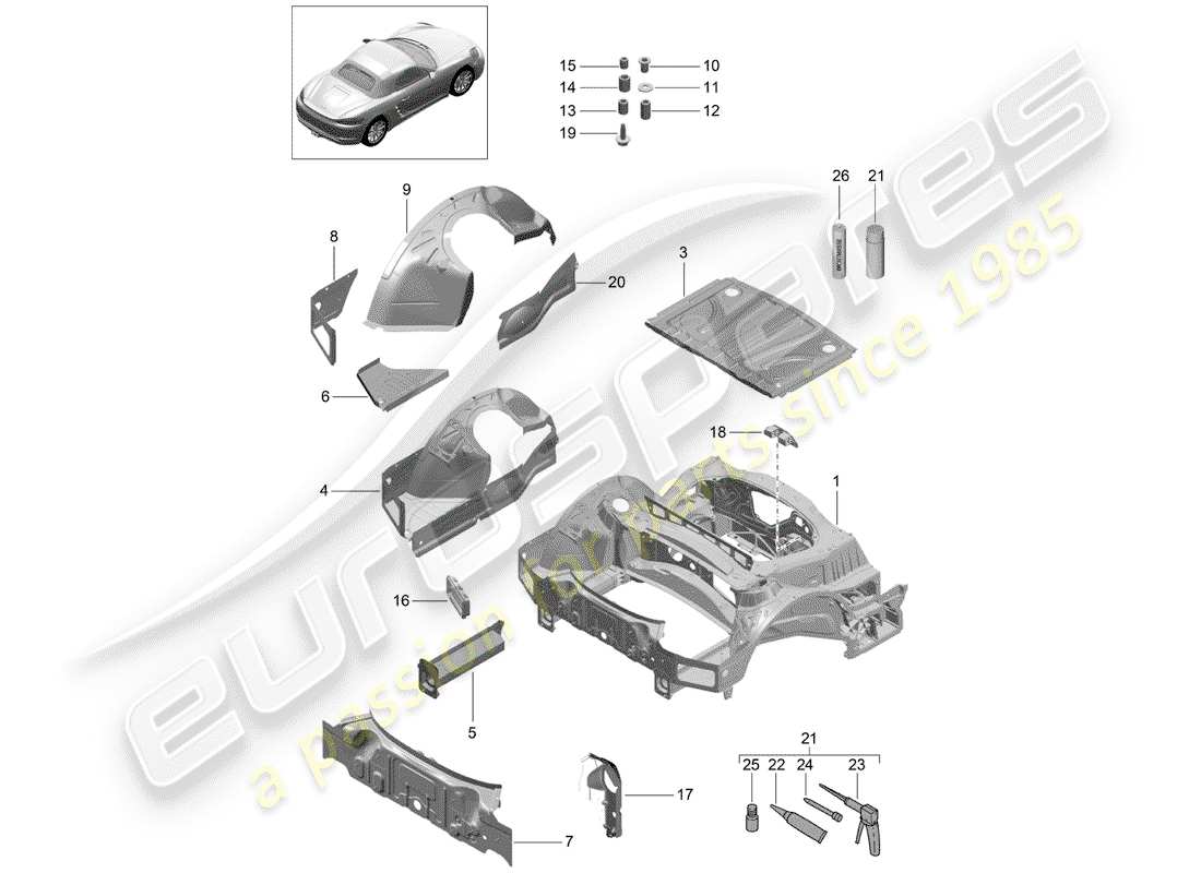 porsche 2020 (718 boxster) extrémité arrière schéma des pièces
