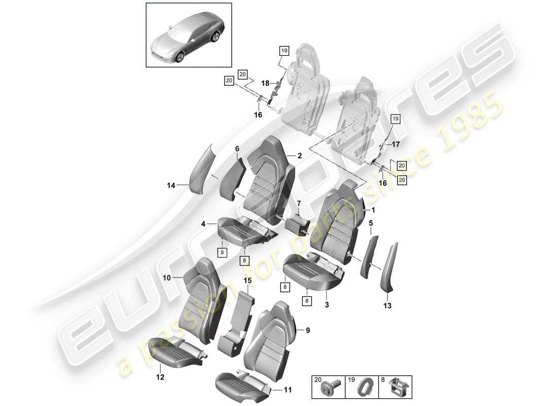 porsche 2019 (panamera 971-1) seat schéma des pièces