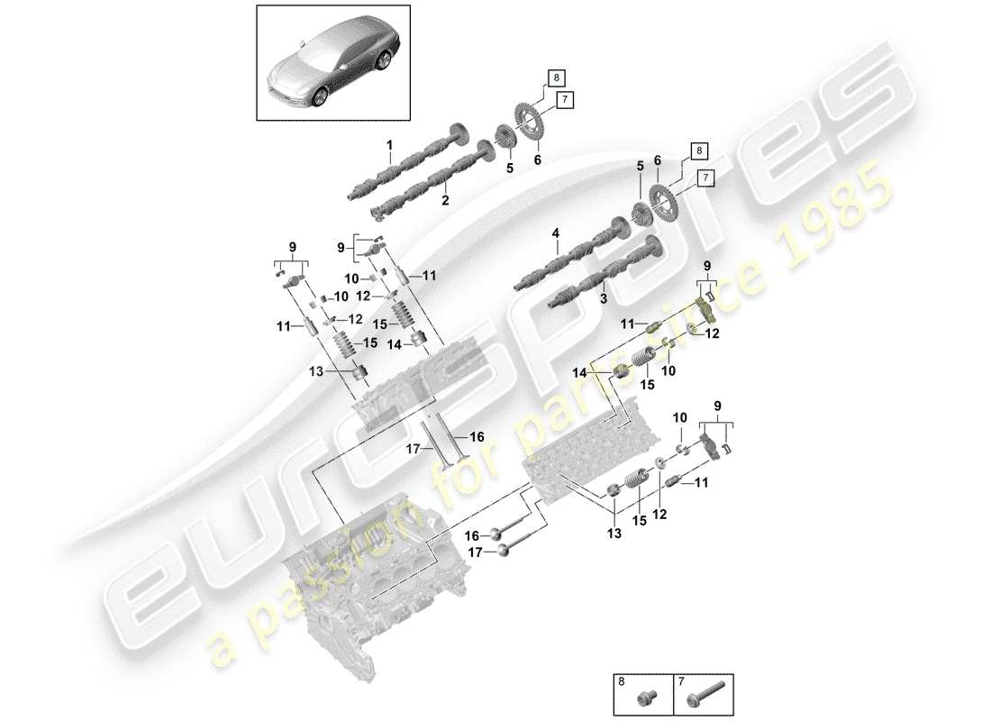 porsche 2019 (panamera 971-1) arbre à cames, soupapes schéma des pièces