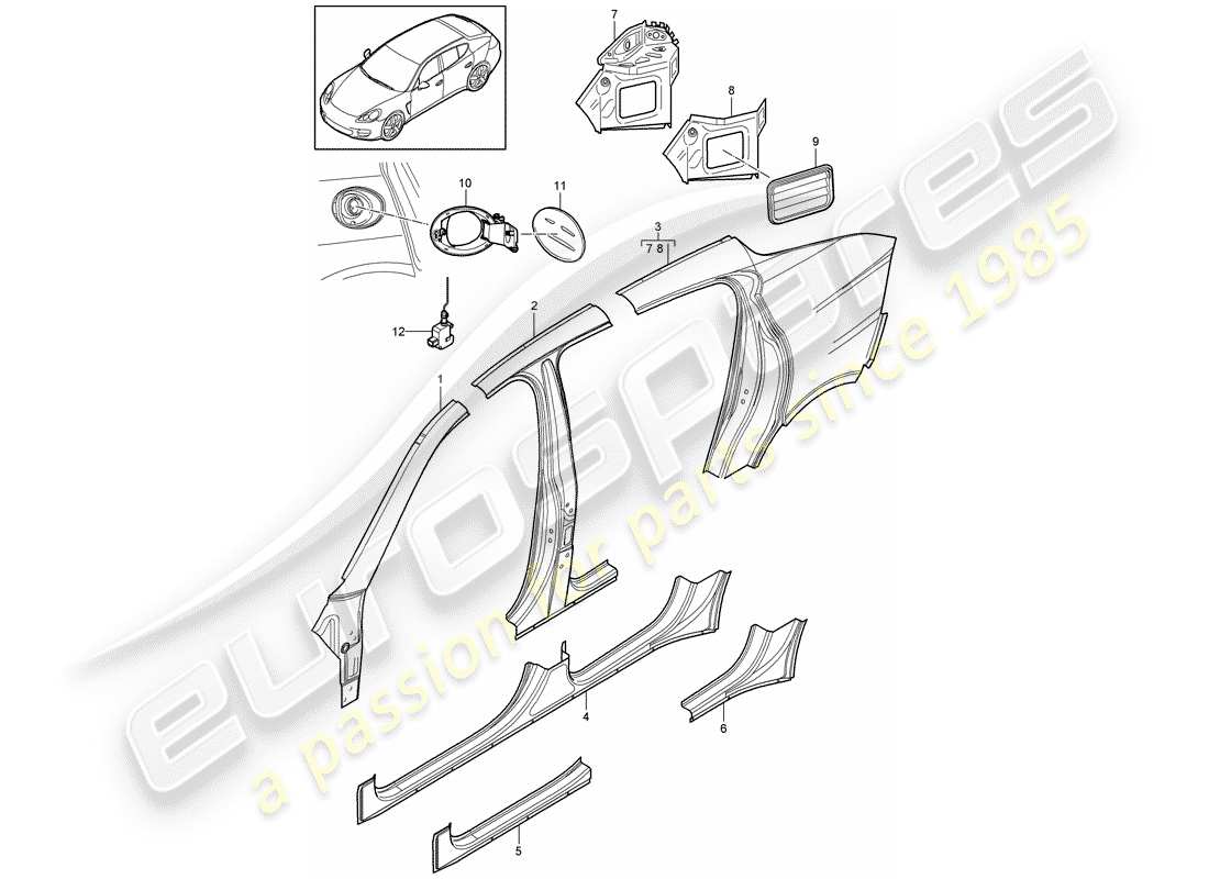 porsche 2014 (panamera 970) panneau latéral schéma des pièces